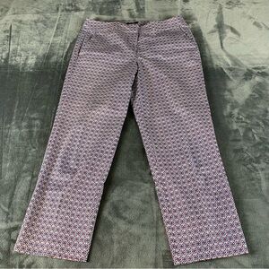 Jones & Co Geometric Print Pants Womens 10 Pink‎ & Navy Straight Leg Crop Retro